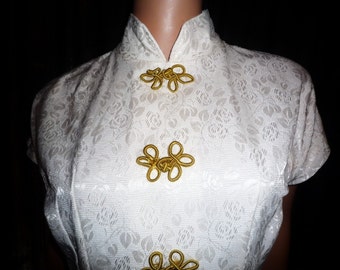 No WIGGLE Room - Vintage 1960s - Ivory - Damask - Brocade - Chinese - Cheongsam - WIGGLE - Dress - 36" bust