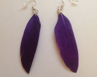 Earrings feathers synthetic purple vegan