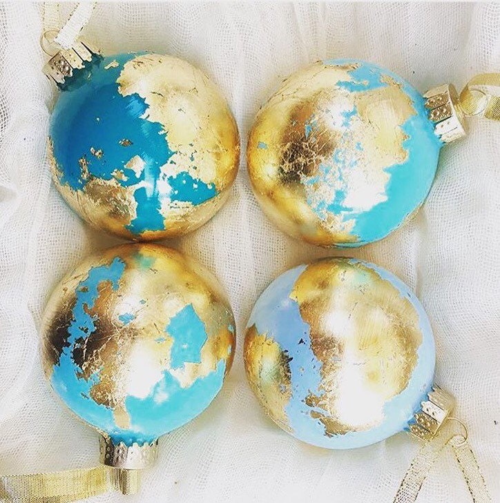 Christmas Gold Leaf Globe Ornament Gilded Glass Earth