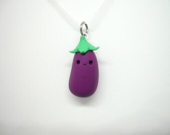 Cute eggplant polymer clay charm - stitch marker - necklace