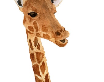 Giraffe Art Print From Original Watercolor, Children's Wall Decor Art Print, Brown Tones Home Decor Wall Art, Giraffe Watercolor Print