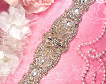 DH21 Designer Crystal Glass Rhinestone Silver Beaded Applique 12" (DH21-slcr)