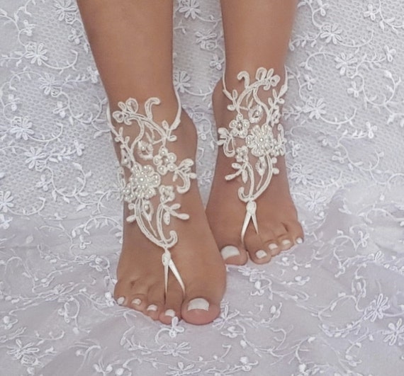 ivory beach wedding barefoot sandal beaded lace barefoot sandal beach wedding bridal barefoot sandals bridesmaid gift elegant