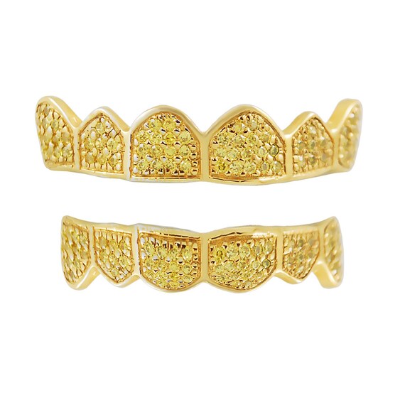 Custom 10K 14K Gold Plated Grillz Canary Yellow Lab Diamonds