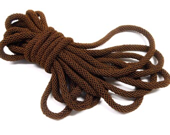 Brown Braided Oval Rope Cord, Semisoft Trim Cord, Artificial Silk Cord, Mesh Cord, 6x4mm approx. - 1 yard/92cm approx. (1 pc)