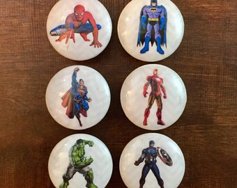 1.5 inch,superhero knob,cabinet knobs, drawer pulls, EACH KNOB sold separately, batman superman ironman hulk spiderman captain America white