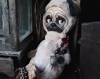 TeddyBlythe Pug Dog OOAK Custom Blythe Doll