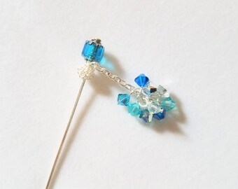 Teal Swarovski Crystal Hat Pin, Stick Pin, Hijab Pin
