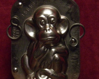 antique two part chocolate mold of a monkey