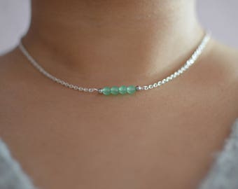 Aventurine crystal silver necklace