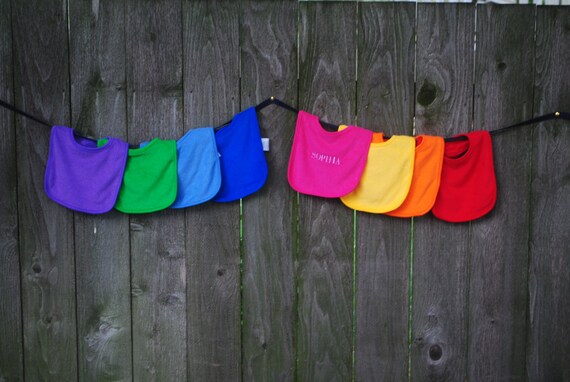 Color bibs that can be personalized.