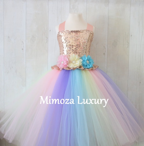 Luxury Unicorn Birthday Dress, unicorn tutu dress, rainbow unicorn girls dress, sequins unicorn dress, rose gold unicorn dress, 1st birthday