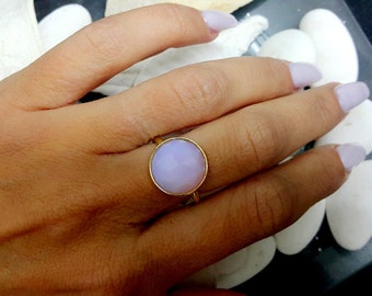 SALE! Bezel ring,gold ring,jade quartz ring,semi precious ring,lilac ring,large ring,gemstone ring,hammered bascket
