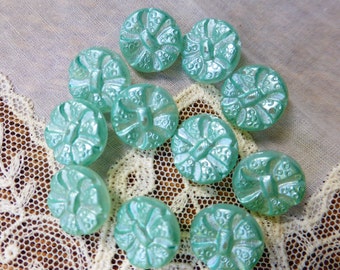Vintage Glass Buttons Aqua Colour Group of 11