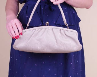 Vtg 1950s Grey Snap Closure Purse Single Handle