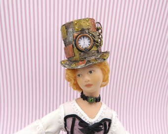 Steampunk faux metal top hat in 1:12 scale