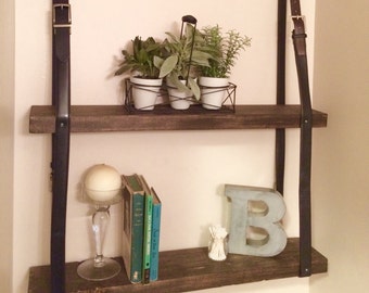Upcycled Shelves with Leather Belt Straps