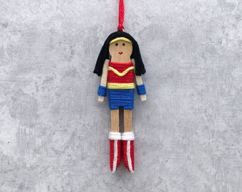 Wonder Woman Worry Doll | Wonder Woman Christmas Ornament | Wonder Woman Clothespin Doll