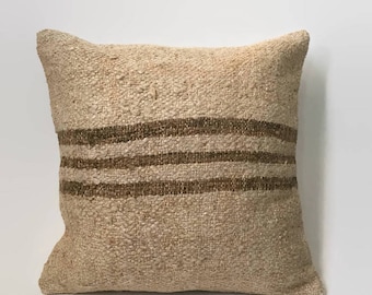 Striped Kilim, Tan Kilim Pillow, Beige Kilim Pillow, Turkish Pillow, Moroccan Pillow, Decorative Pillow
