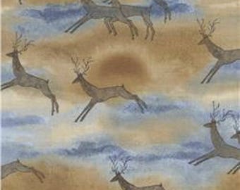 Deer Fabric, Southwest Fabric, Aztec Deer Fabric, Deer Natural Fabric, Far and Away by Timeless Treasures, 01200A