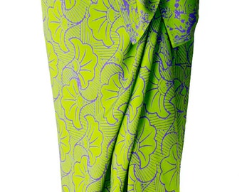 Beach Sarong Batik Pareo Lime Green & Purple Gingko Sarong Skirt Women's Beach CoverUp Green Batik Sarong Beach Wrap Skirt - Womens Swimwear