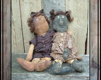 SALE mailed paper pattern 2 Primitive folk art rag dolls black primitive folk art dollHAFAIR OFG faap 464