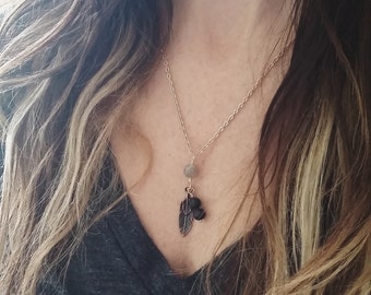 Copper Feather Lava Essential Oil Necklace Diffuser --- Lava Rock Aromatherapy Jewelry