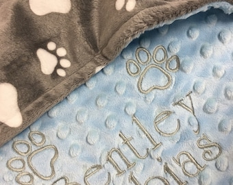 Paw Print Blanket, Gray Paw Print Dog Blanket, Pink Paw Print Puppy Blanket, Personalized Puppy Dog Blanket, Medium Size