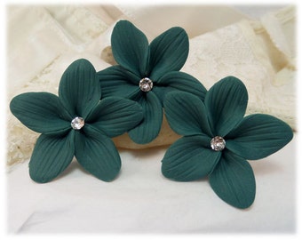Teal Hair Flowers - Light or Dark Teal, Teal Wedding Hair Flowers