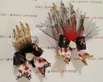 Jason Voorhees Skeleton Hands Hair Bow, Skeleton Hands Hair Bow, Skeleton Hand Hair Clip, Friday the 13th, Halloween Hair Bow