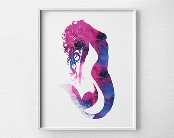 Mermaid Decor, Mermaid Art, Watercolor Mermaid, Mermaid Print, Beach Decor, Nautical Art, Mermaid Wall Art, Beach Art, Bathroom Art, 0368