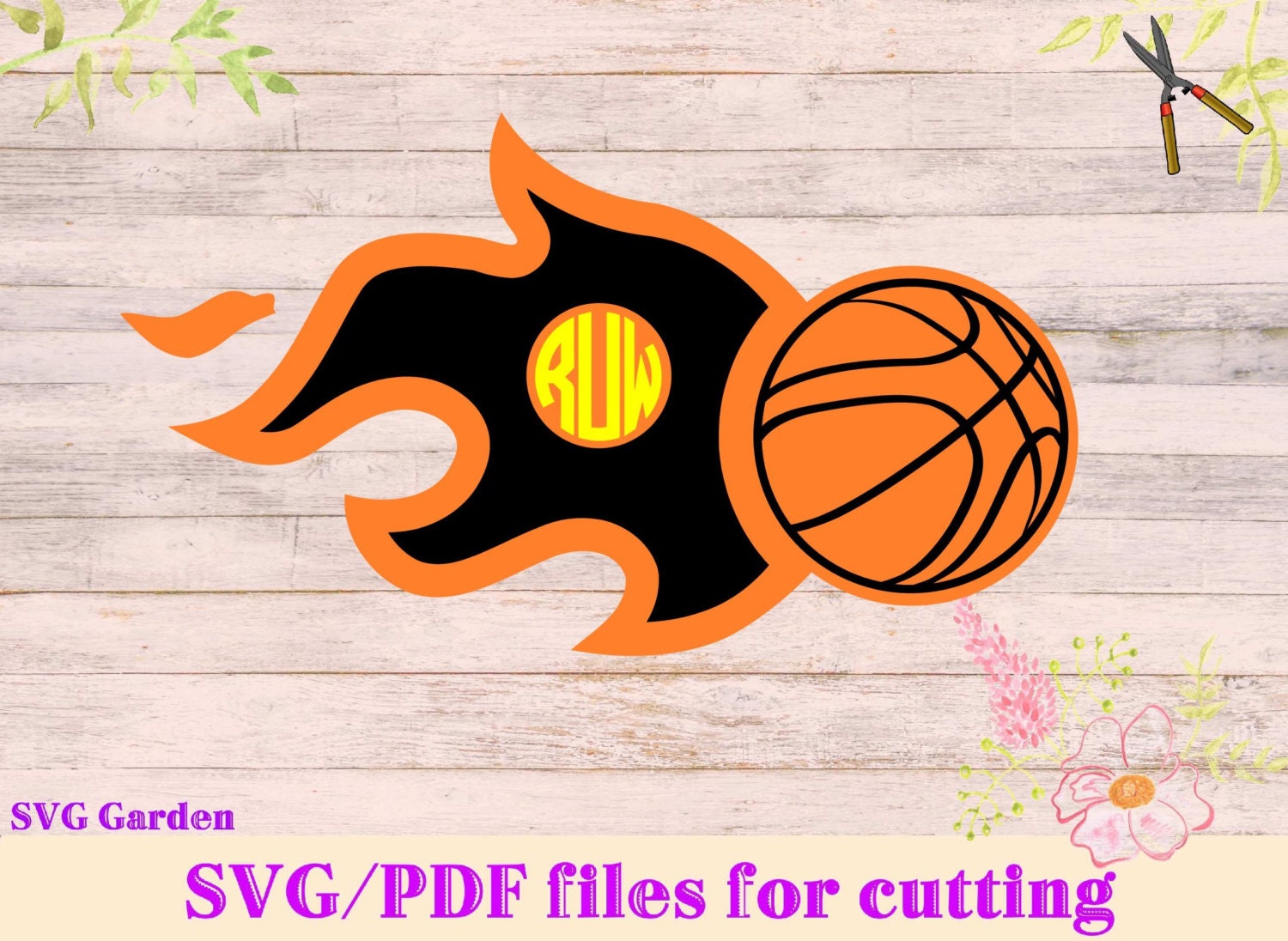 Download Basketball SVG files Flames Basketball Monogram svg for