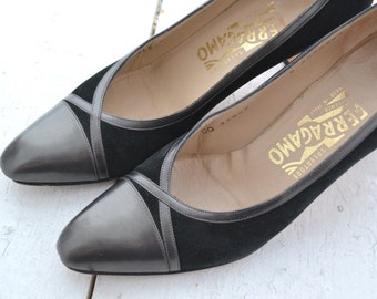 1990s Salvatore Ferragamo Black Suede Heels, Size 8AAAA
