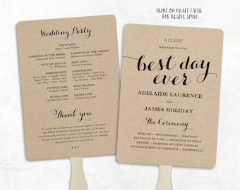Printable Wedding Program Template, Fan Wedding Program, DIY Kraft Wedding Programs, Editable text, 5x7, Best Day Ever