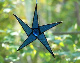Stained Glass Star Blue, Five Point Star Light Blue, Light Blue Star Suncatcher,Light Blue Stained Glass Star