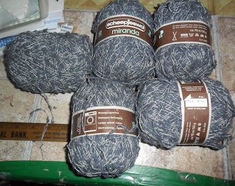 5 Vintage Skeins of Slub Style Dark Grey w/white Scheepjeswol Miranda Yarn