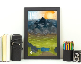 Colorado Fourteeners • 14ers Print • Rocky Mountains, CO • Rockies High Peaks • Hiking Decor Poster • Wall Art Graphic Design