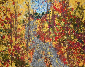 Quilted Wall Hanging, Art Quilt,Fabric Art, Home Decor, Textile Art, Confetti Quilt, County Road, Linda Voth, Fall Colors, Gold Red Green