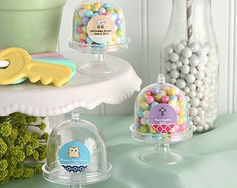 50 Personalized Baby Shower Mini Cake Stand Plastic Box Favors - Set of 50