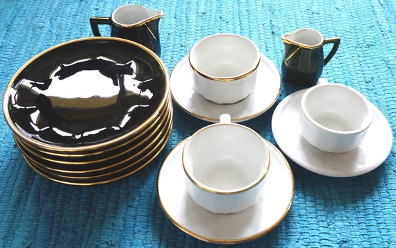 Vintage black white & gold porcelain Apilco France. Cups Vintage black white & gold porcelain Apilco France. Cups