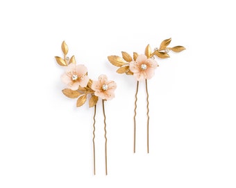 COCO | gold blush floral hair pins, bridal hair pins, wedding hair pins