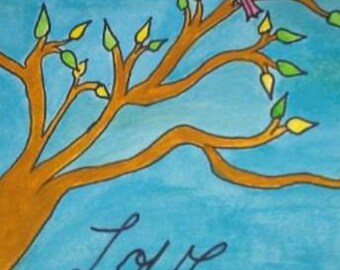 Love birds in a tree 8x10 print from watercolor painting