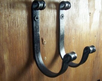 Pair of hand forged wrought iron hooks Hand crafted by a blacksmith in the heart of the Missouri Ozarks