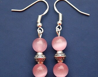 Pink Mexican Opal Gemstone Earrings with Sterling Silver Hooks New Pair LB23