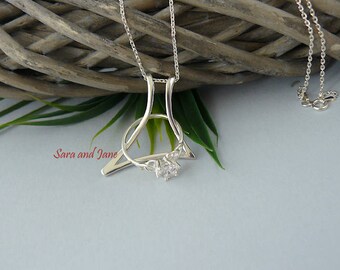 Geometric Ring Holder Necklace, Sterling Silver Wedding Ring Holder, Wife, Nurse, Doctor, Engagement Ring