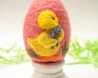 Needle Felted Egg - Baby Chick with Flowers - Easter Egg