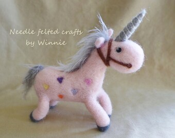 Unicorn OOAK handmade Needle felted wool pink