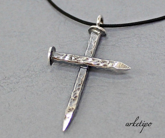 Sterling silver Cross Necklace with black cord.. Handmade