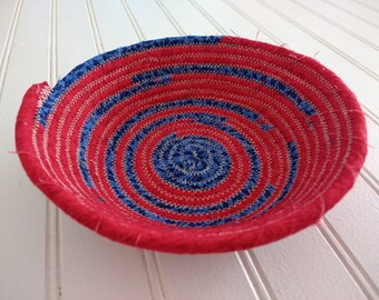 6" Coiled Fabric Bowl - Red and Blue