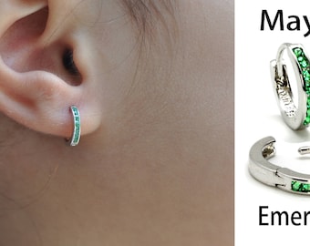 Baby's Huggie Hoop Earrings (New,Choose your Birthstone).925 Sterling Silver